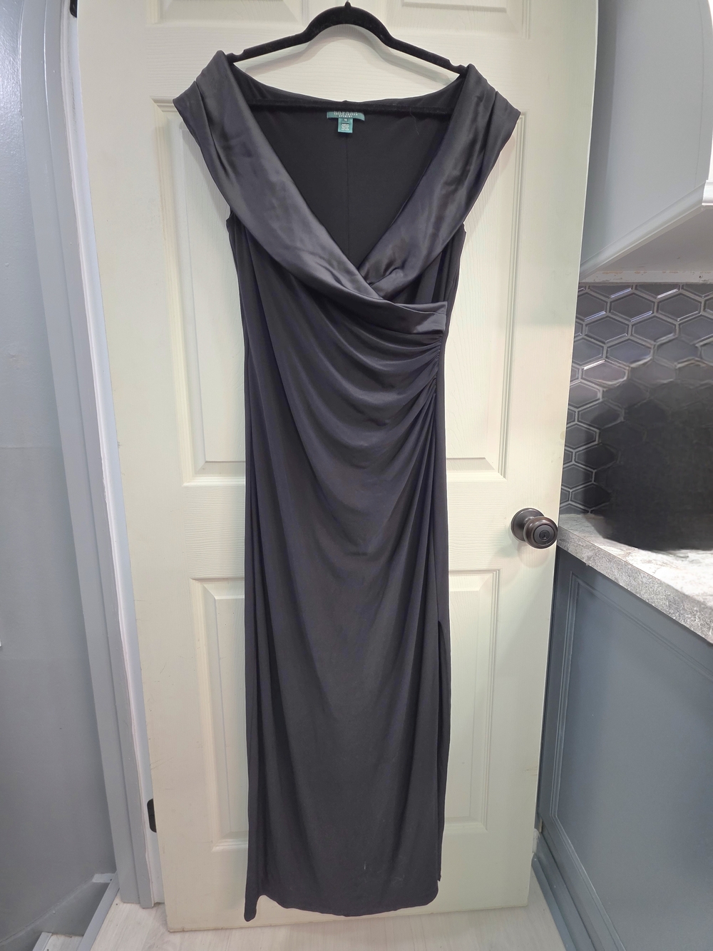 Women's Ralph Lauren Evening Black Gown Formal Dress Draped Neck
